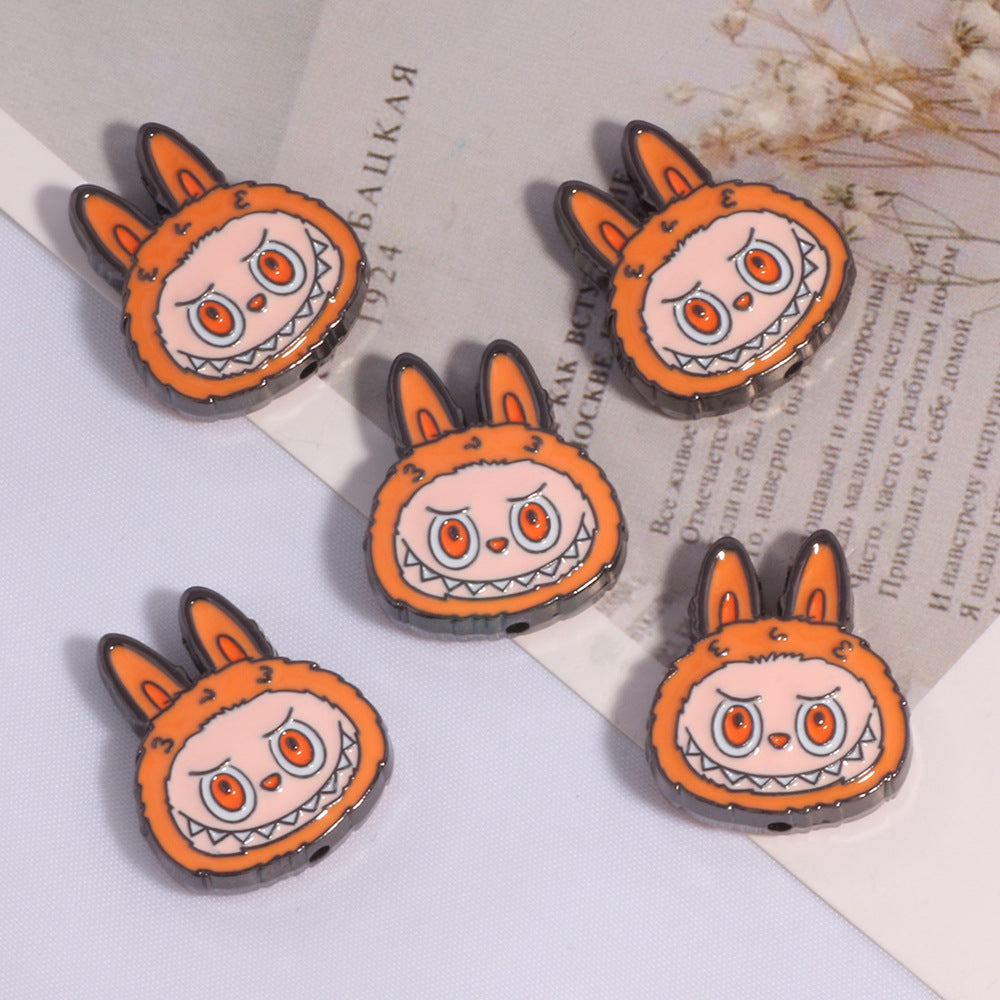 Wholesale 10PCS New DIY straight hole beads cute cartoon anime labubu decoration mobile phone chain key chain bag chain accessories